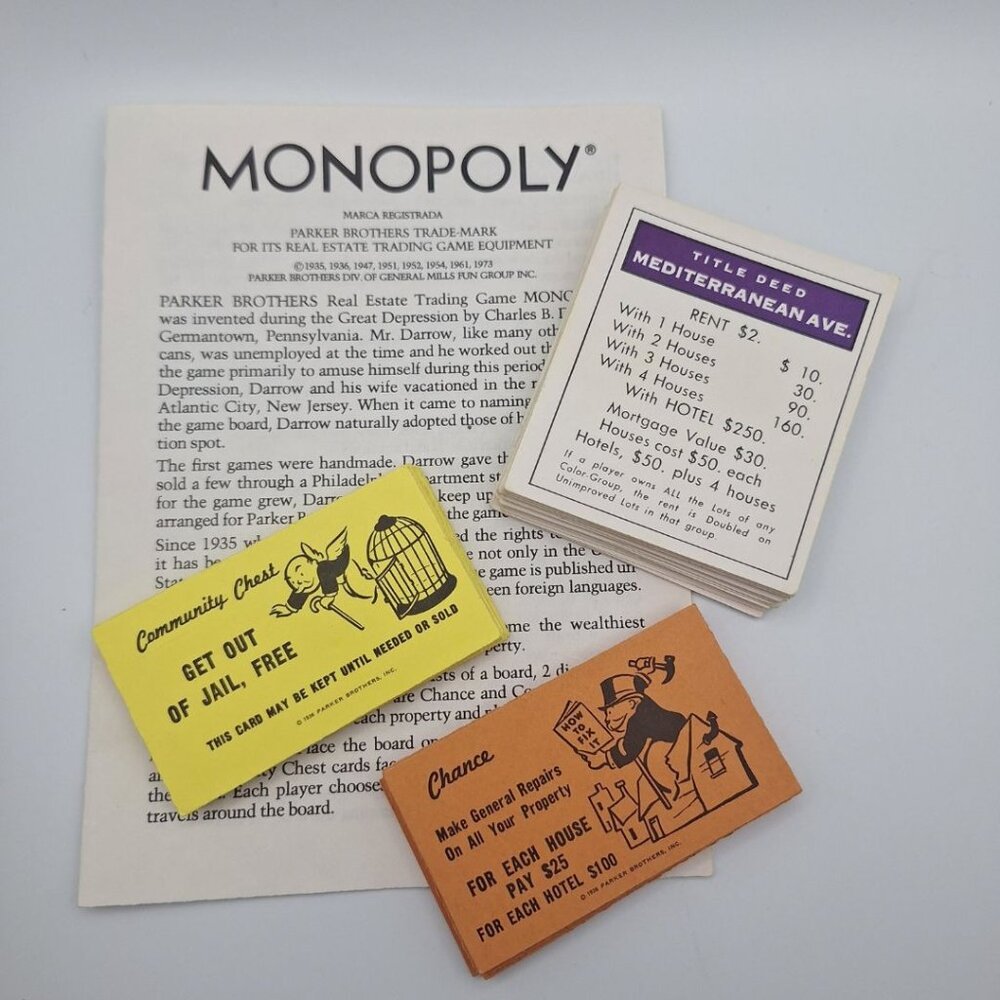 Monopoly Replacement Deed Pieces Instructions Chance 1970s Vintage Property